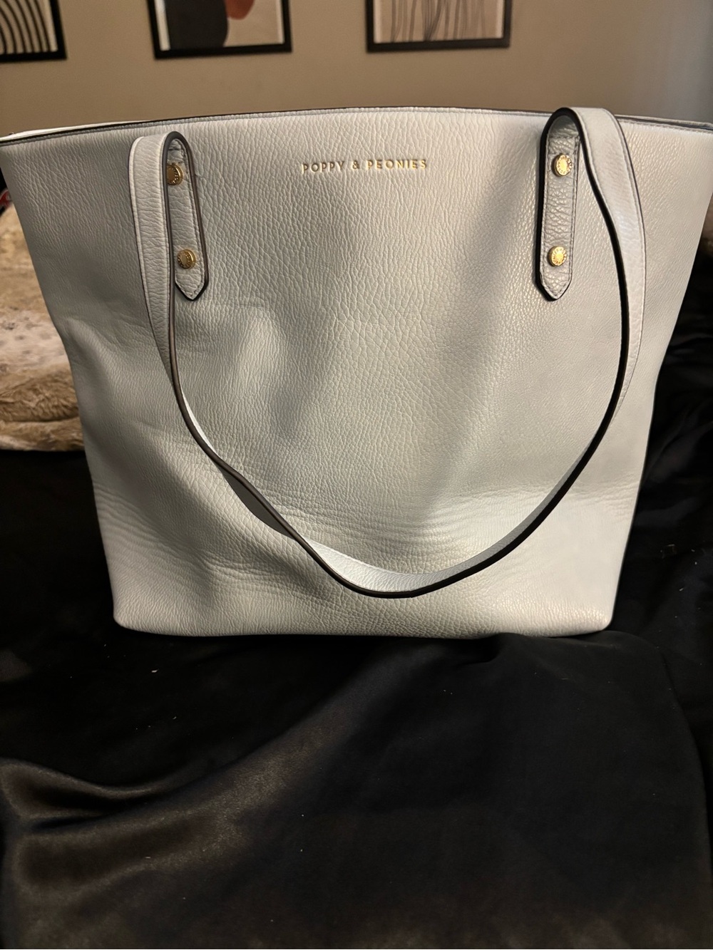 Poppy & Peonies Light blue Pebbled Leather Tote